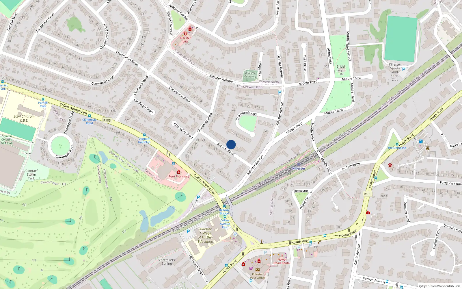 Overhead map showing the location of 6 Kilbride Road, Dublin 5