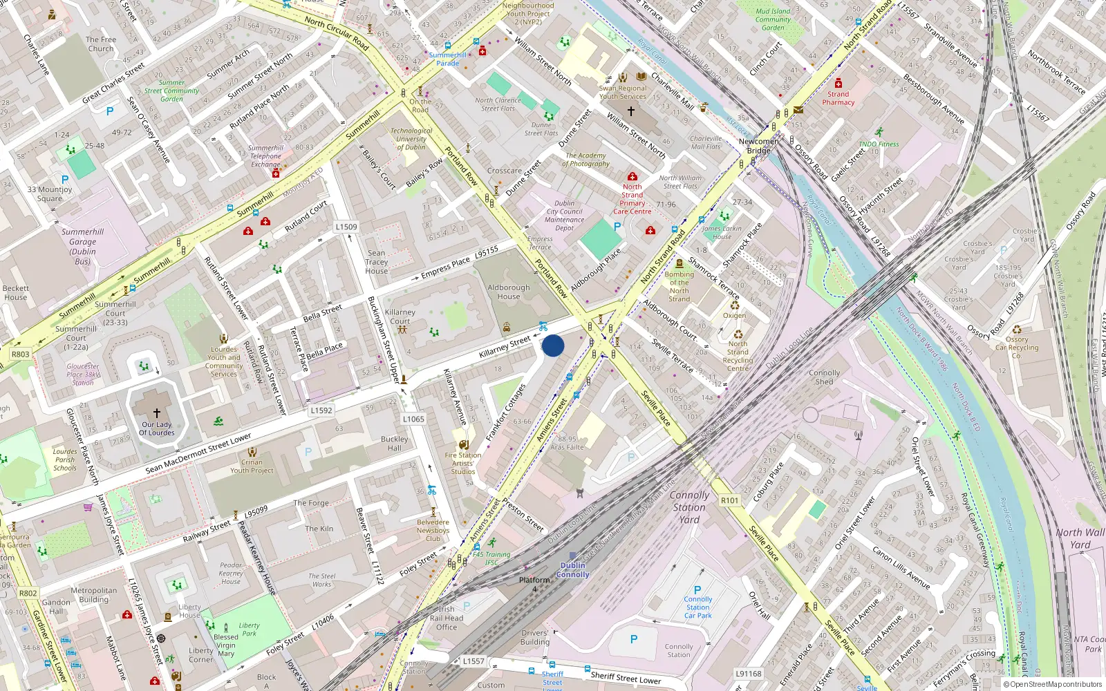 Overhead map showing the location of 6 Killarney Street, Off North Strand, Dublin 1