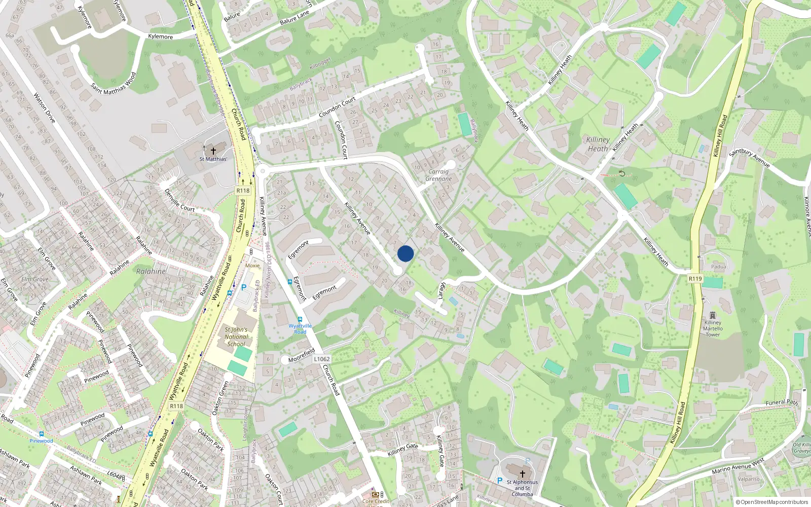 Overhead map showing the location of 6 Killiney Avenue, Killiney