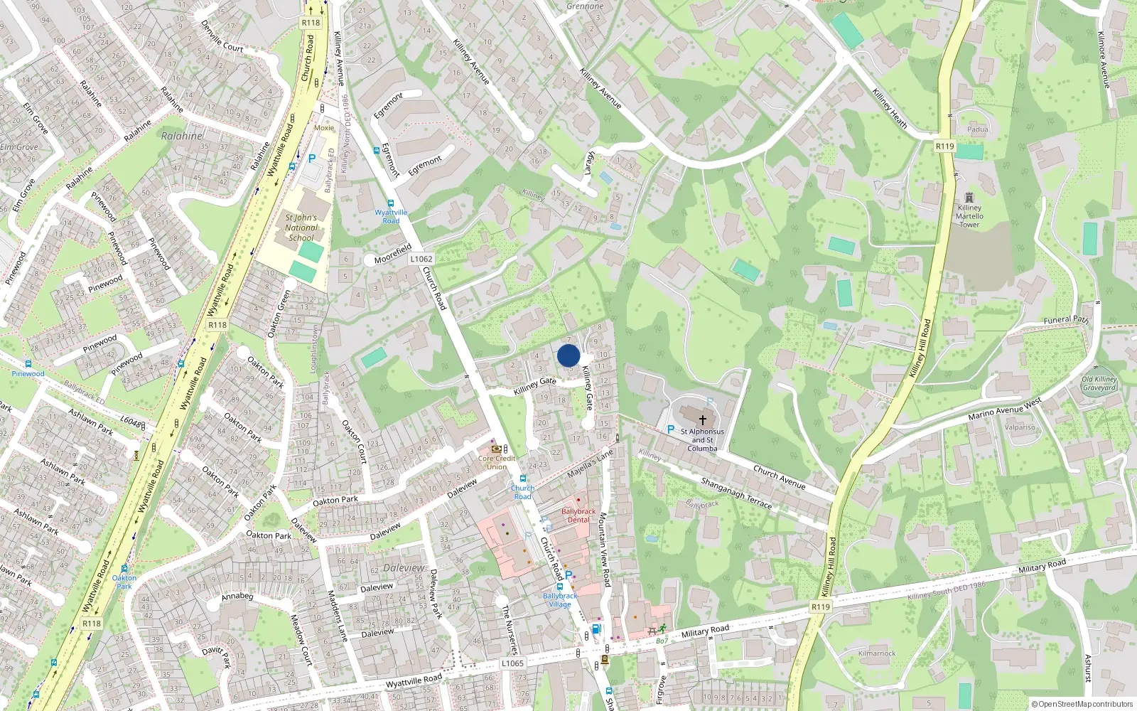 Overhead map showing the location of 6 Killiney Gate, Killiney