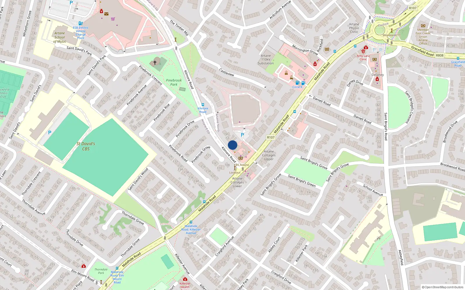 Overhead map showing the location of 6 Kilmore Road, Artane, Dublin 5