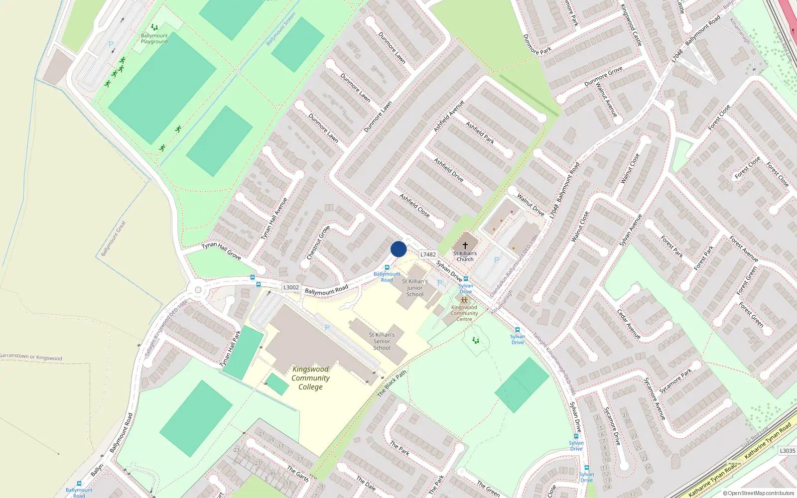 Overhead map showing the location of 6 Kingswood Court, Ballymount Road, Kingswood