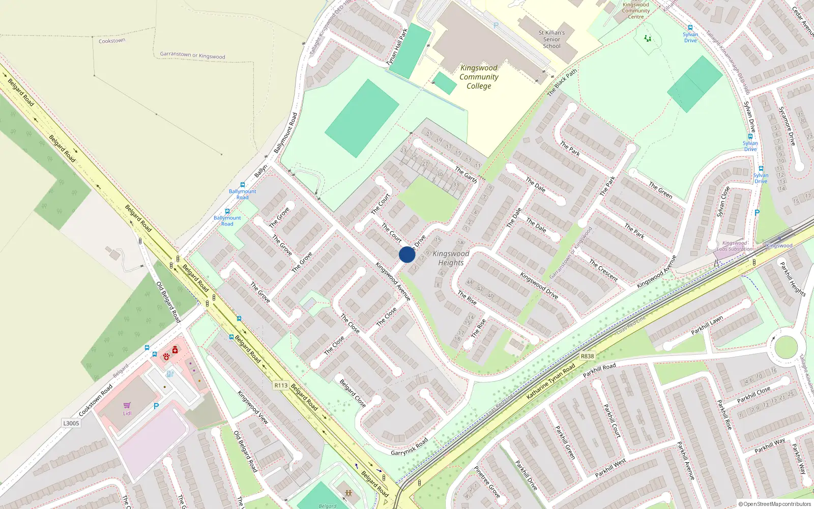 Overhead map showing the location of 6 Kingswood Heights Drive, Tallaght