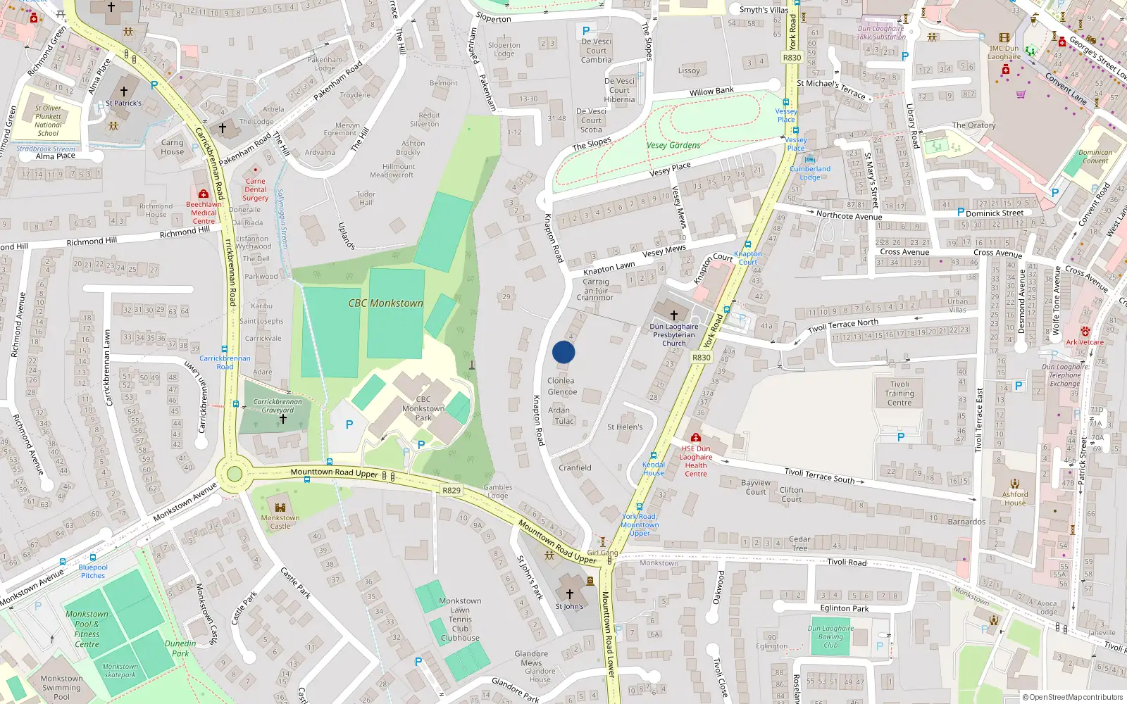 Overhead map showing the location of 6 Knapton Terrace, Knapton Road, Dun Laoghaire