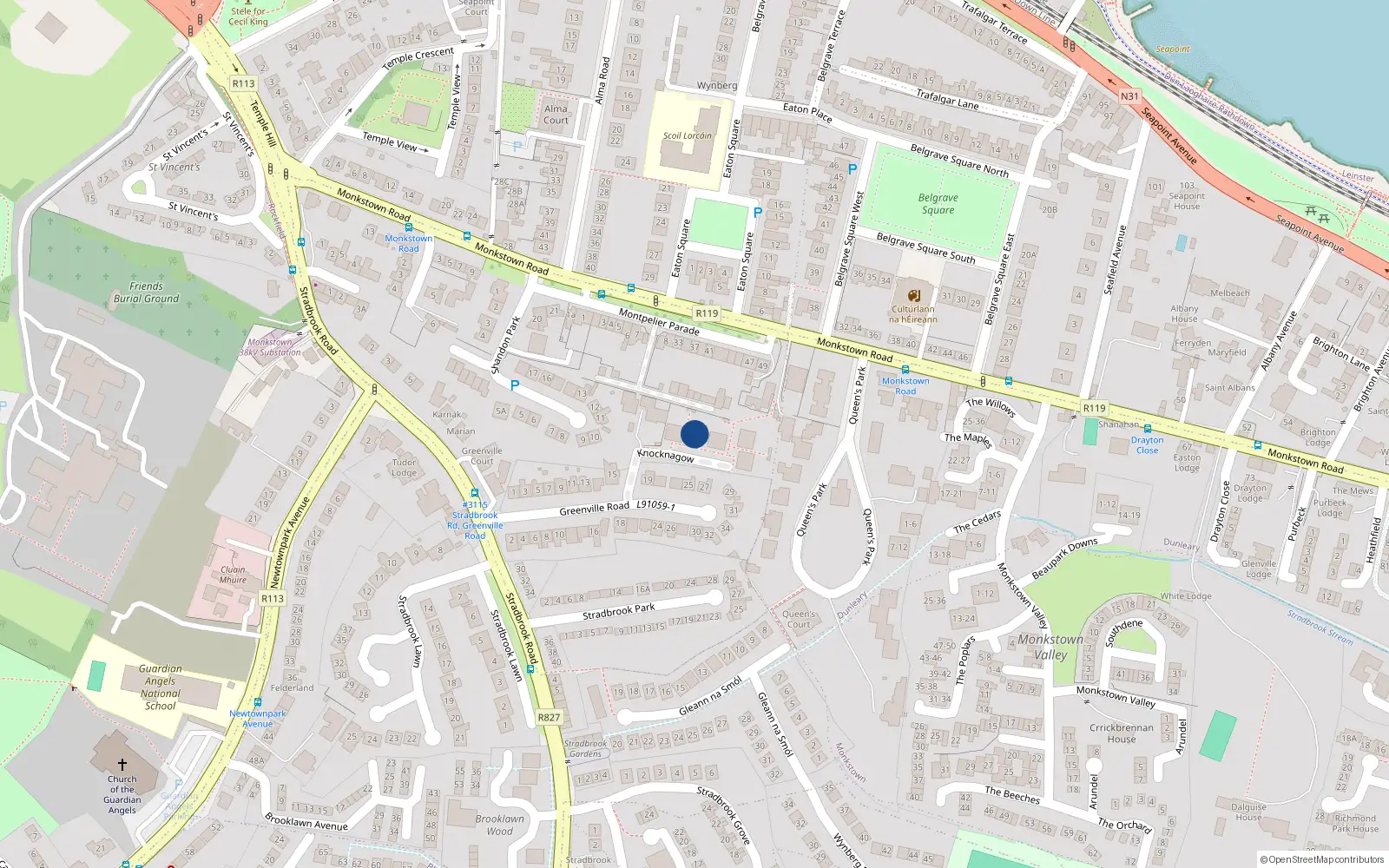 Overhead map showing the location of 6 Knocknagow, Greenville Road, Blackrock