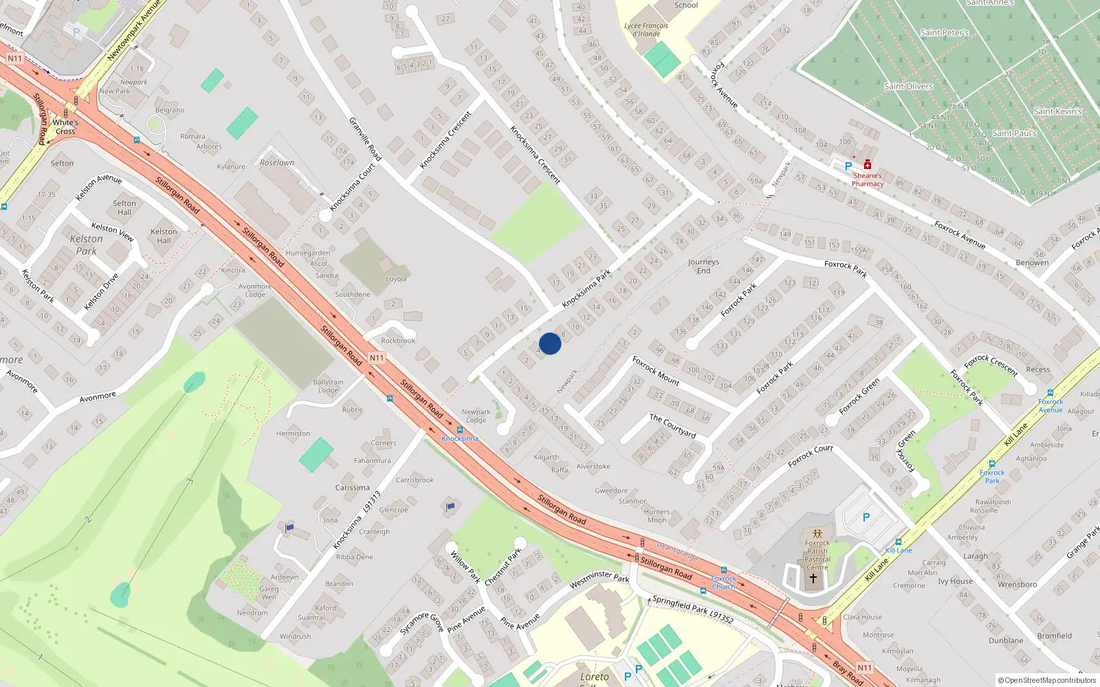 Overhead map showing the location of 6 Knocksinna Park, Newpark