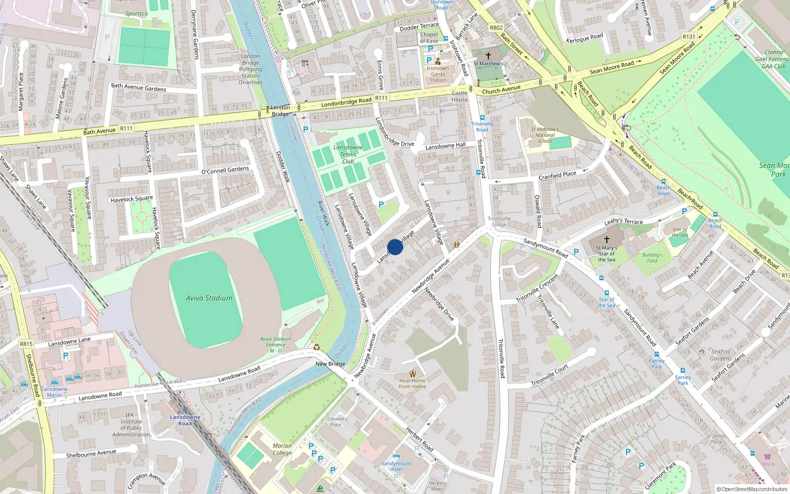 Overhead map showing the location of 6 Lansdowne Village, Irishtown
