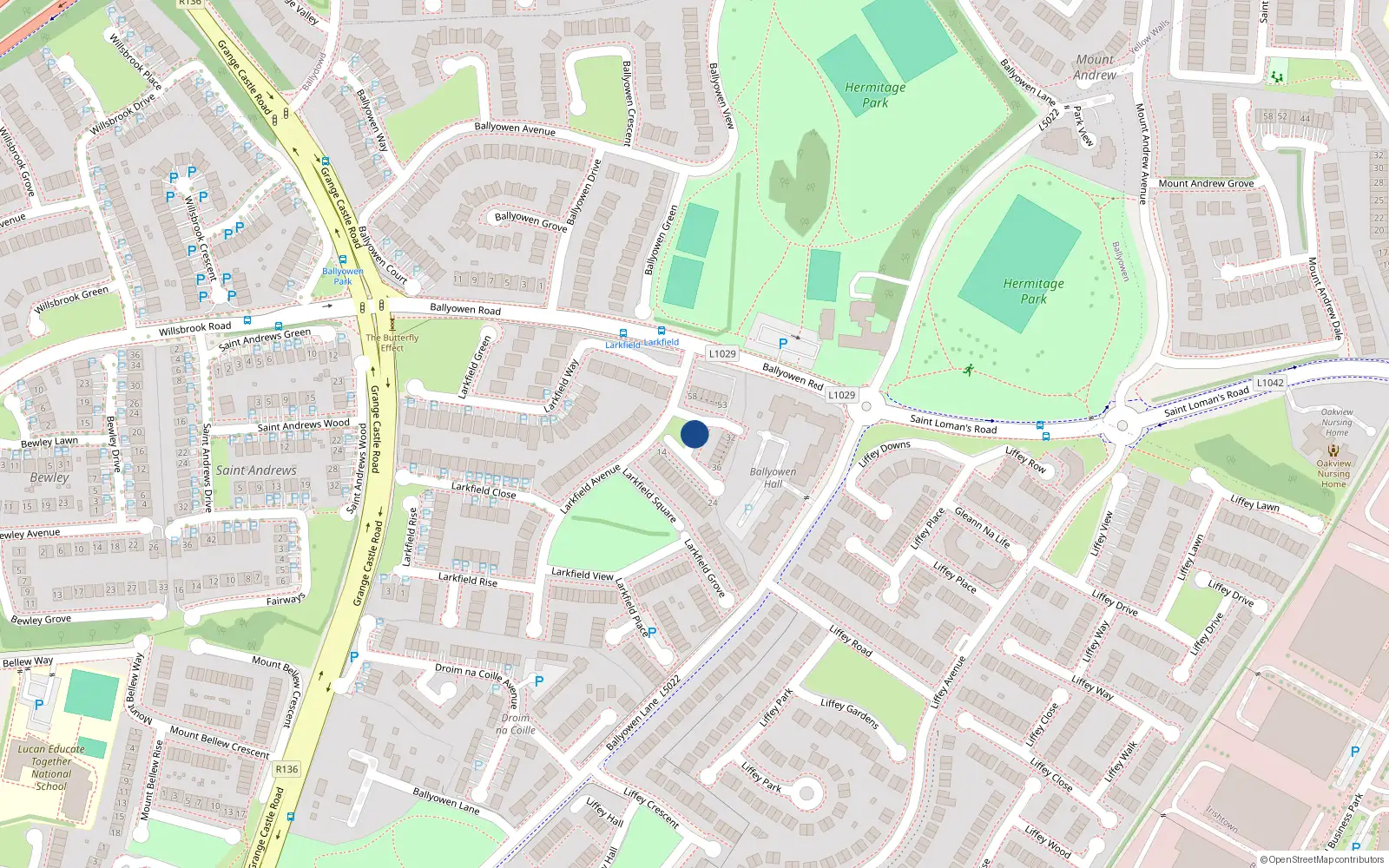 Overhead map showing the location of 6 Larkfield Avenue, Lucan