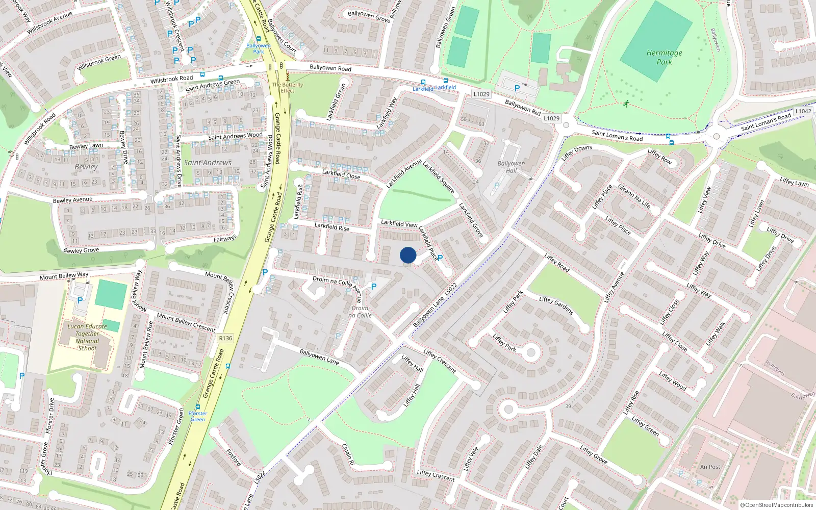 Overhead map showing the location of 6 Larkfield Place, Lucan