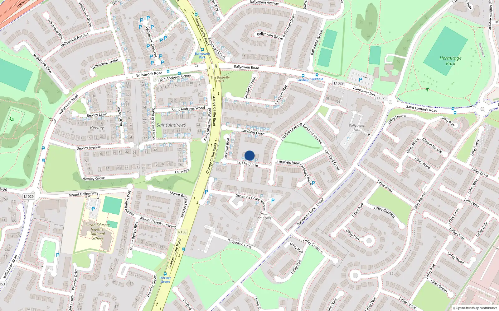 Overhead map showing the location of 6 Larkfield Rise, Lucan