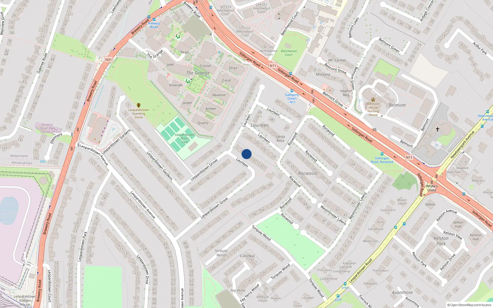 Overhead map showing the location of 6 Laurleen, Stillorgan