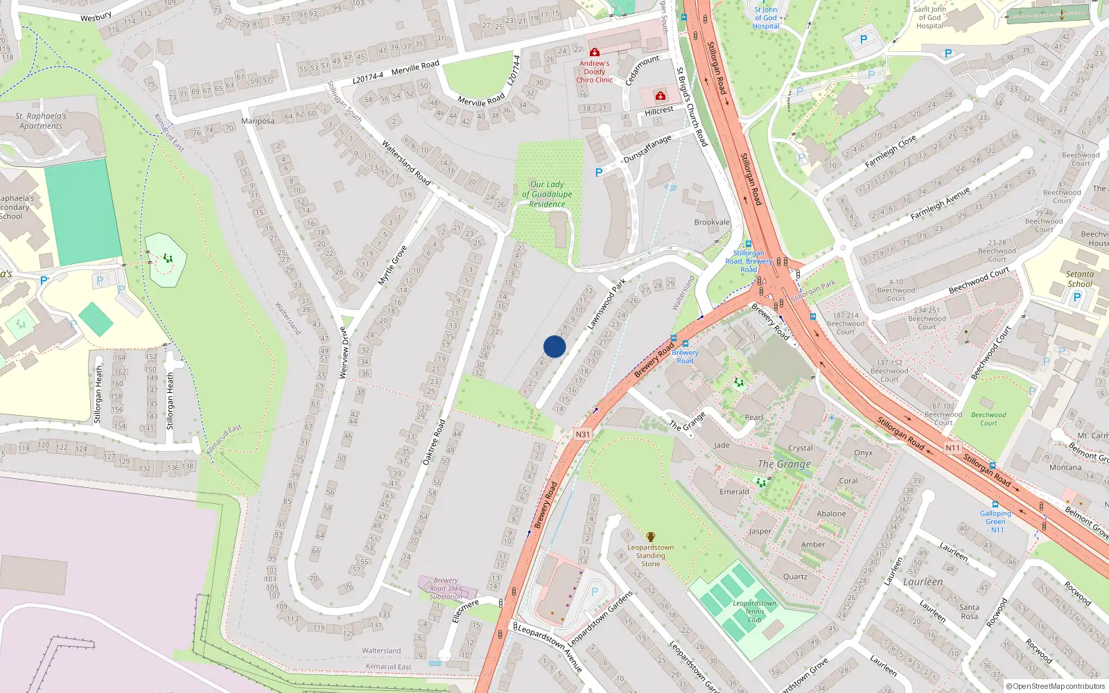 Overhead map showing the location of 6 Lawnswood Park, Stillorgan, Dublin