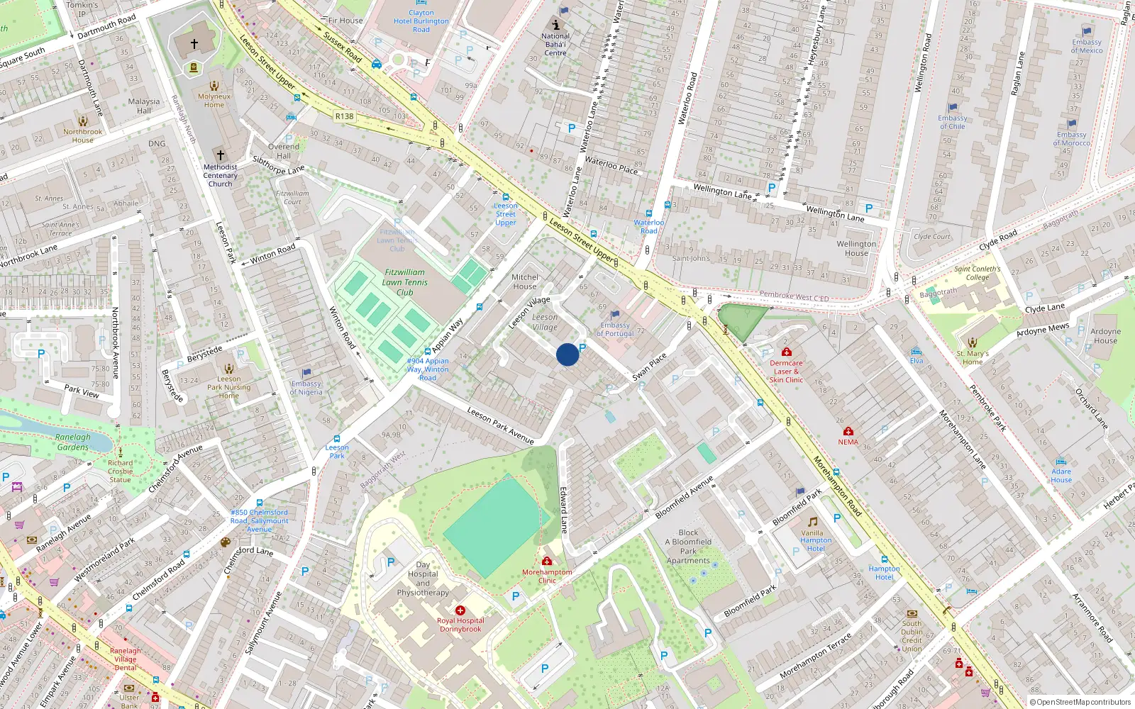 Overhead map showing the location of 6 Leeson Village, Donnybrook