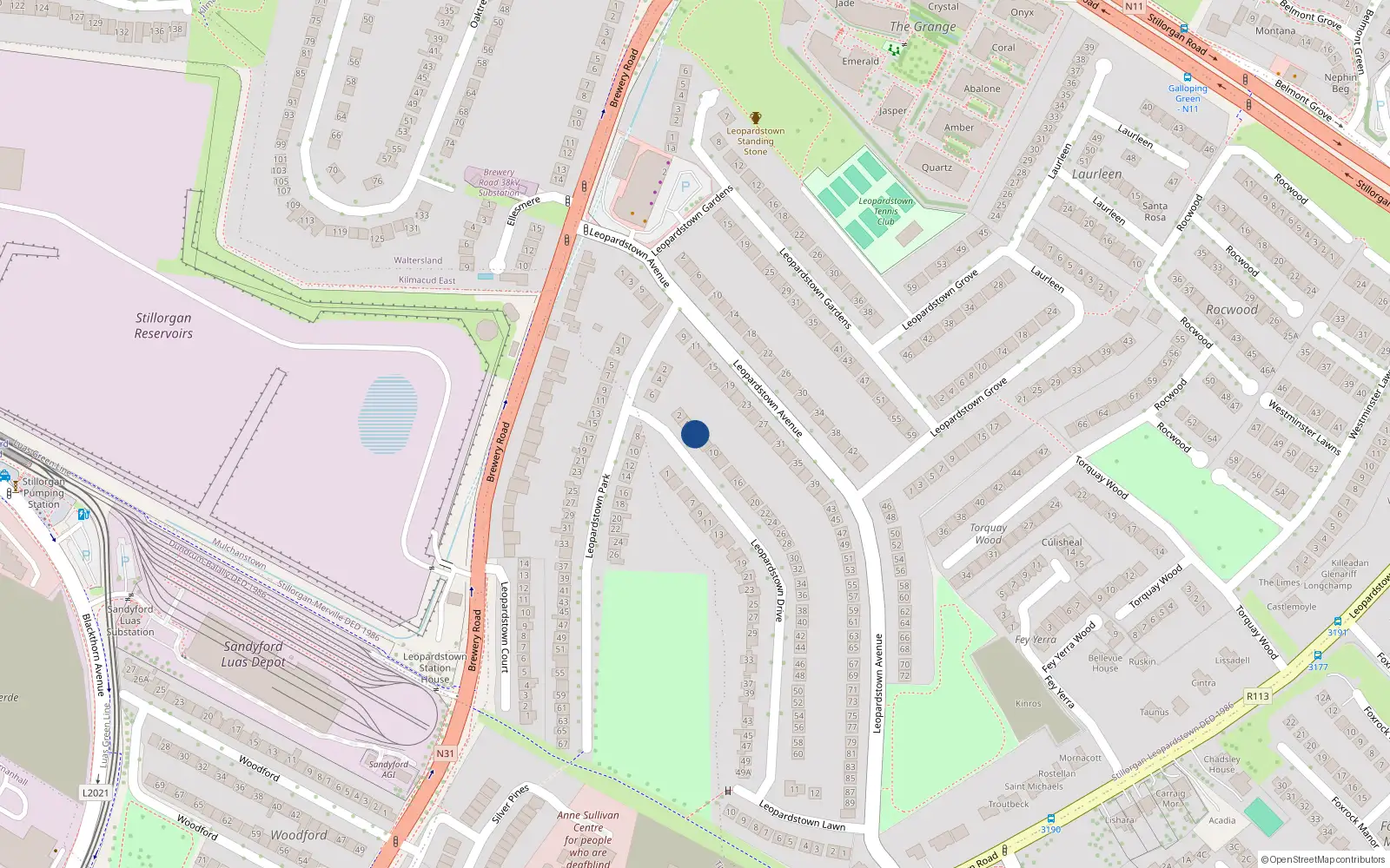 Overhead map showing the location of 6 Leopardstown Drive, Blackrock, Co Dublin