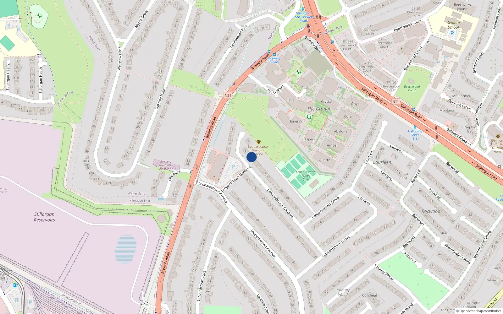 Overhead map showing the location of 6 Leopardstown Gardens, Dublin