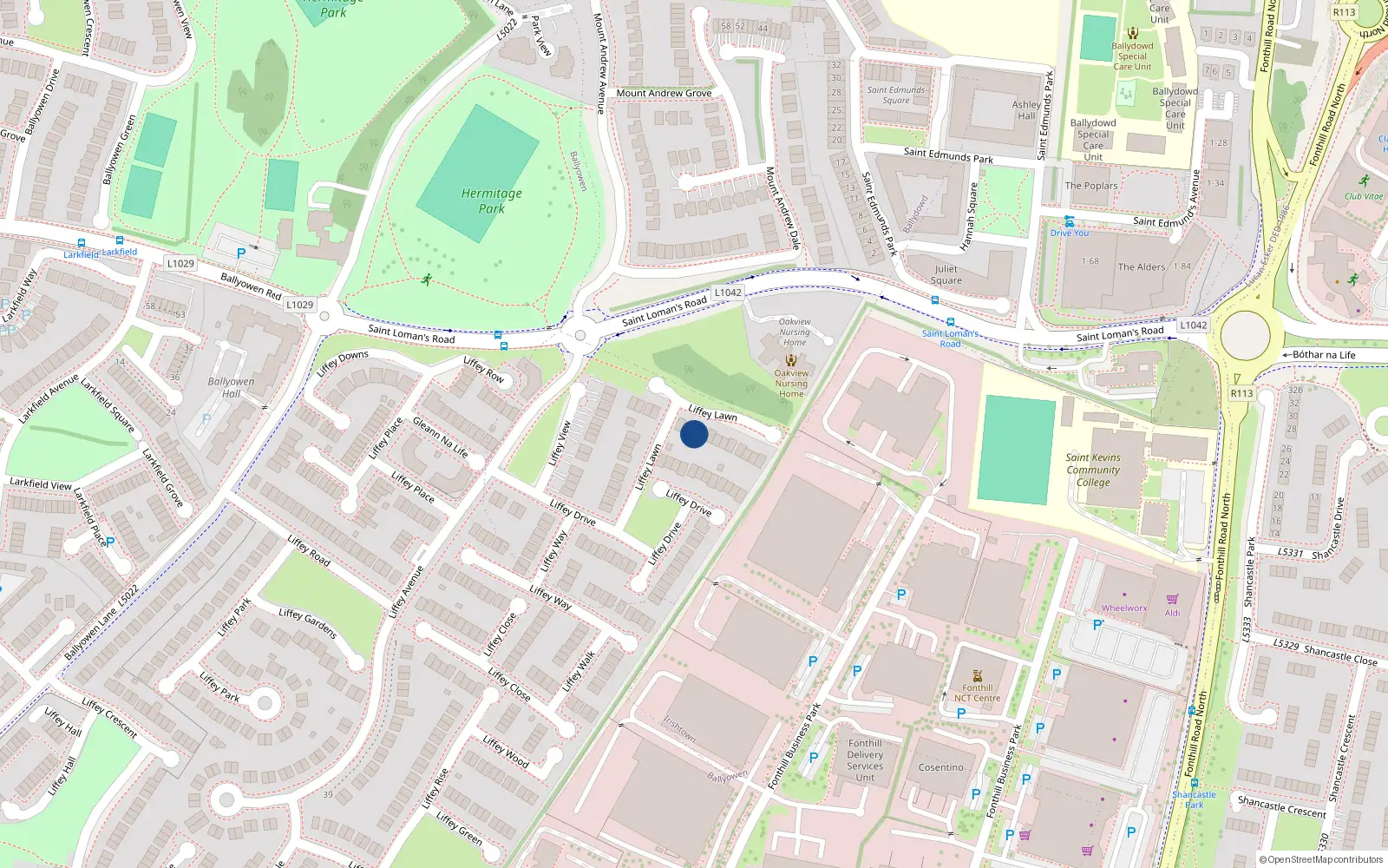 Overhead map showing the location of 6 Liffey Lawn, Lucan