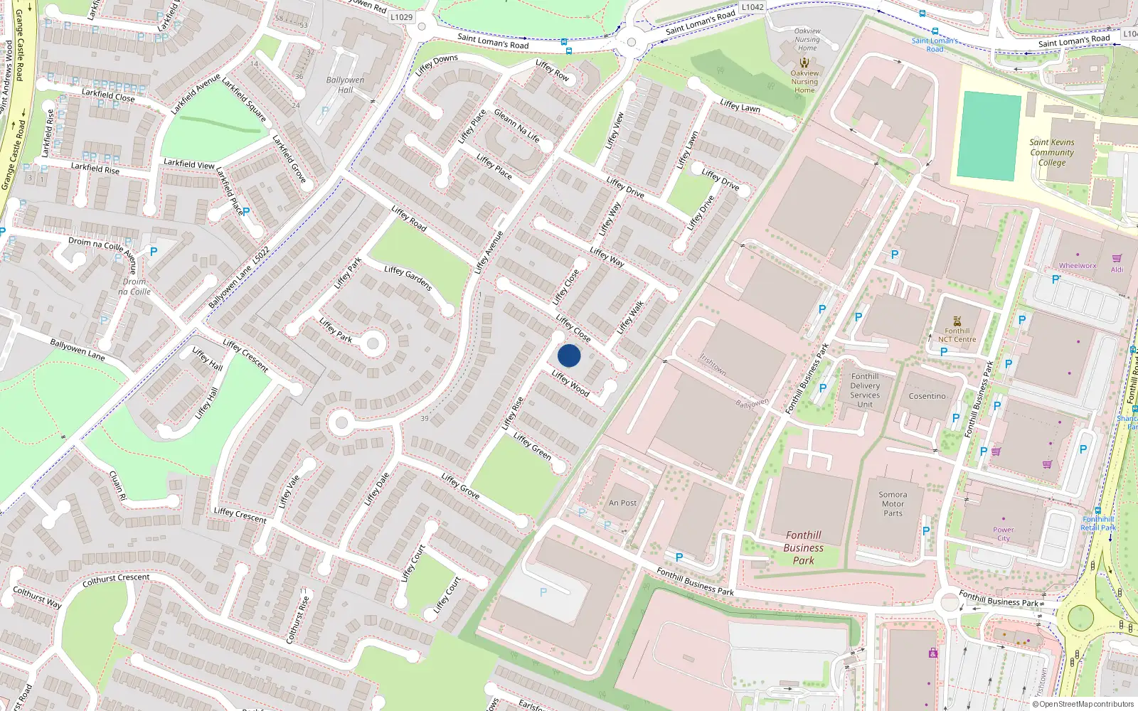 Overhead map showing the location of 6 Liffey Rise, Lucan
