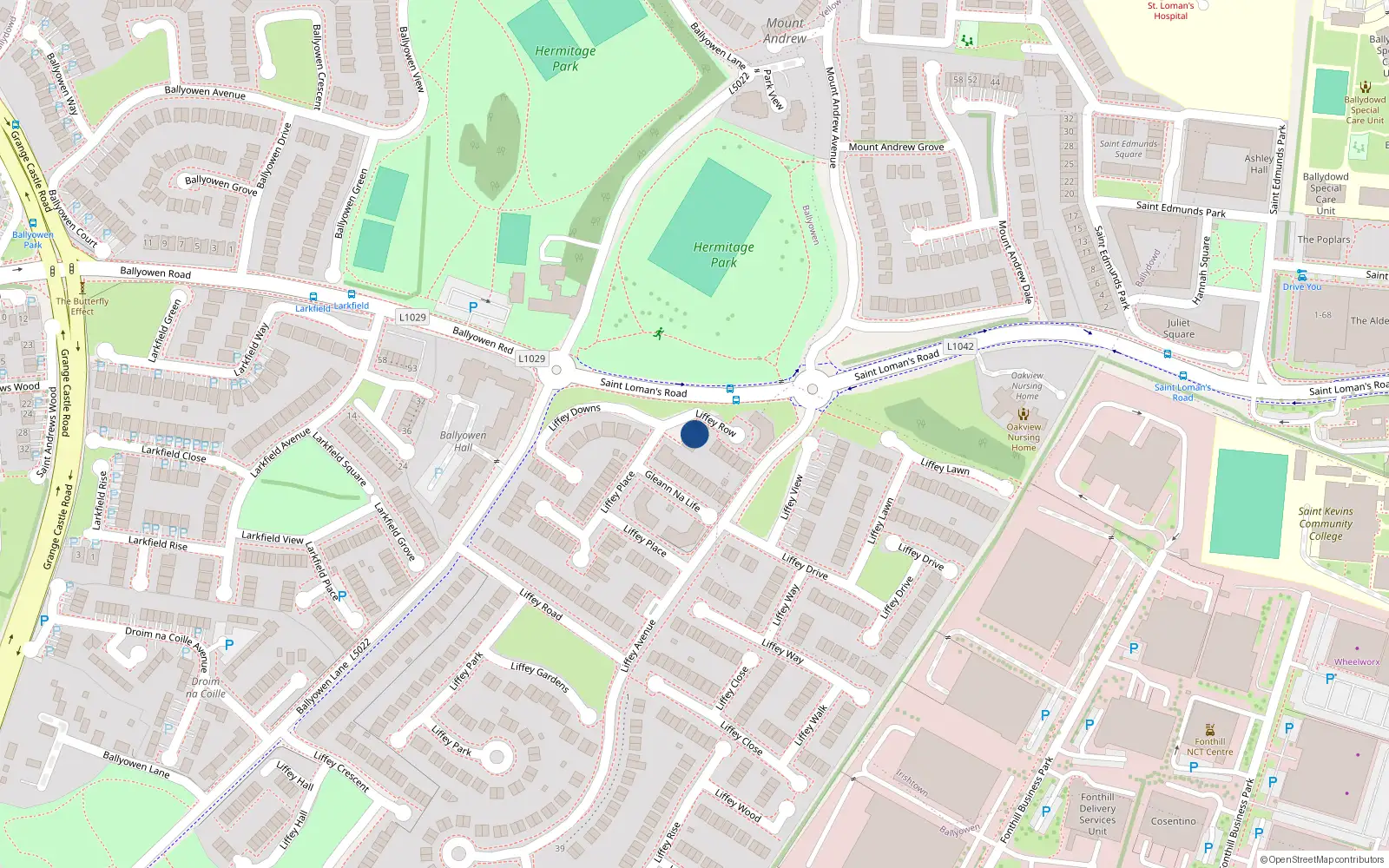 Overhead map showing the location of 6 Liffey Row, Lucan