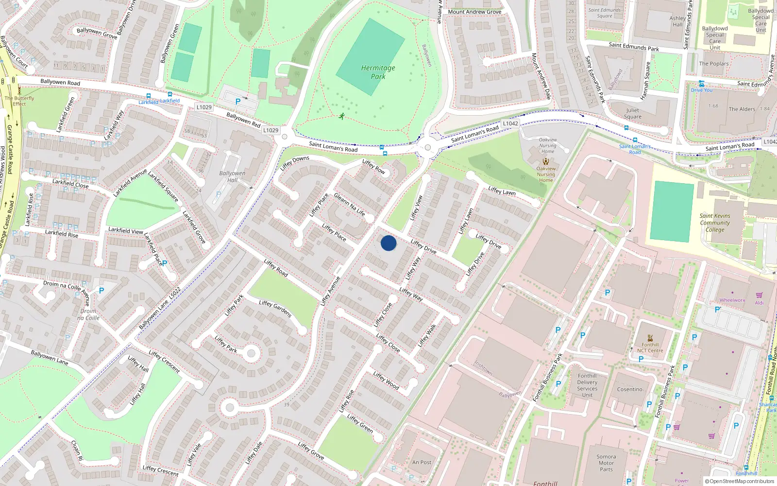 Overhead map showing the location of 6 Liffey Drive, Lucan