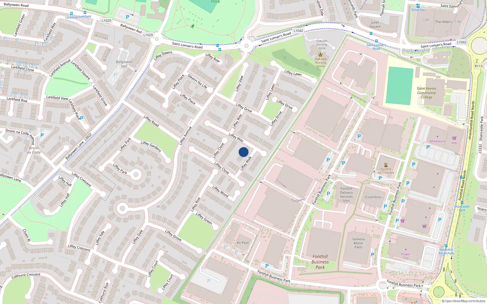 Overhead map showing the location of 6 Liffey Walk, Liffey Valley Park, Lucan