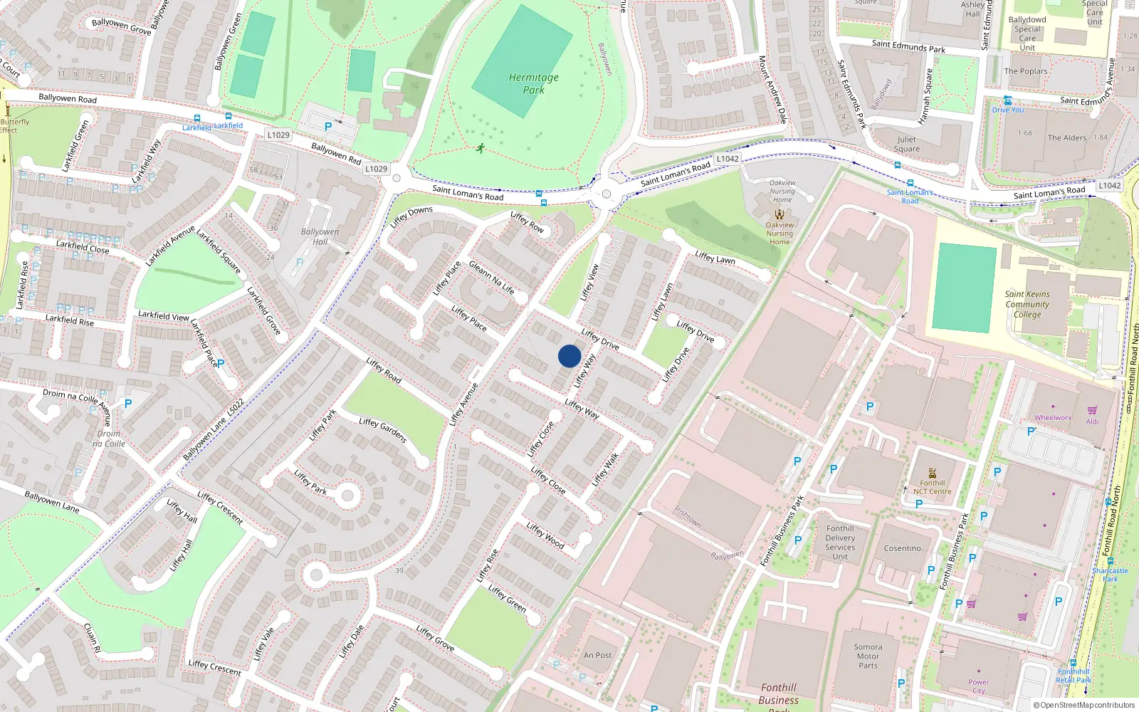 Overhead map showing the location of 6 Liffey Way, Liffey Valley Park, Lucan