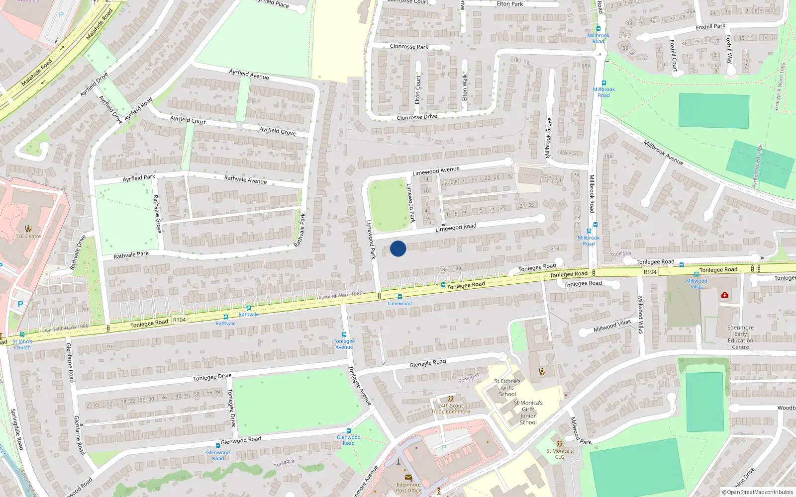 Overhead map showing the location of 6 Limewood Road, Dublin 5