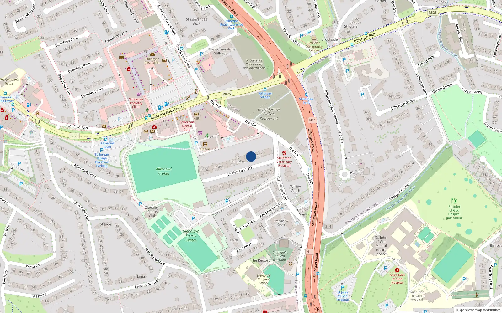 Overhead map showing the location of 6 Linden Lea Park, Stillorgan, Dublin