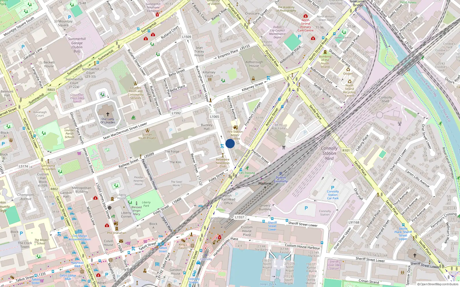 Overhead map showing the location of 6 Buckingham Street Lower, Dublin 1