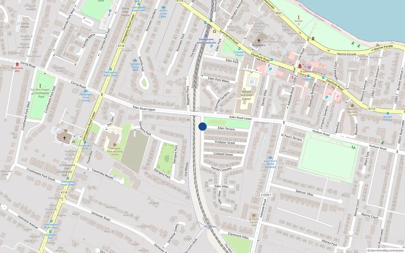Overhead map showing the location of 6 Eden Terrace, Dublin