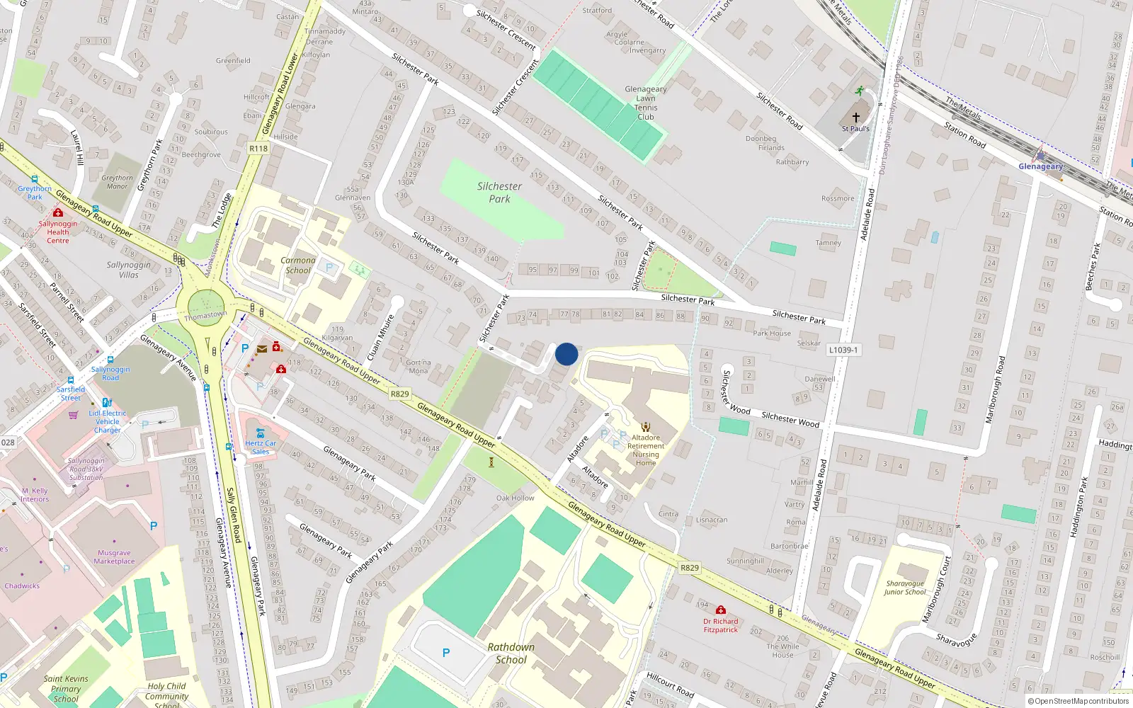 Overhead map showing the location of 6 Lynnwood, Solchester Park, Glenageary