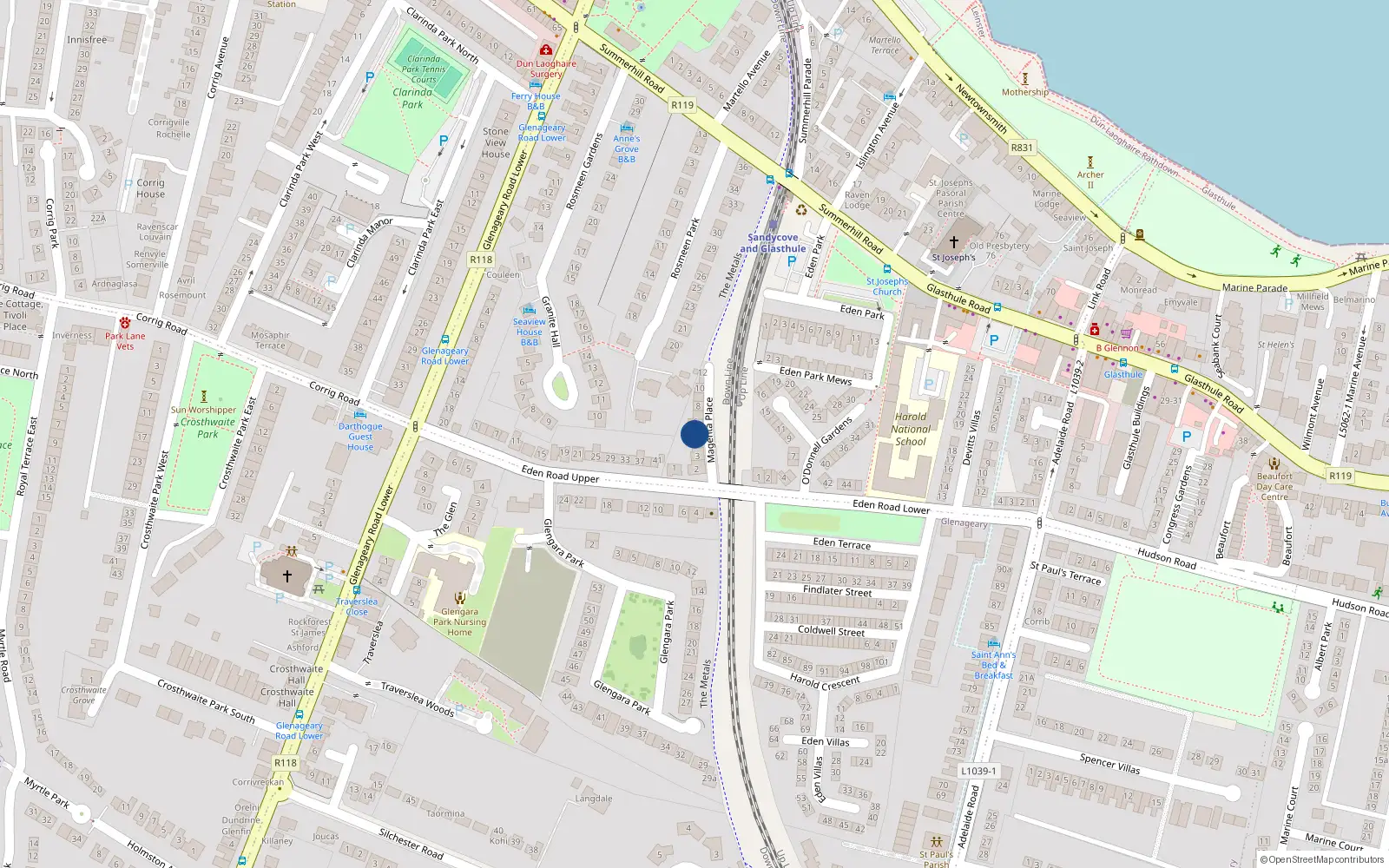 Overhead map showing the location of 6 Magenta Place, Sandycove, Dun Laoghaire