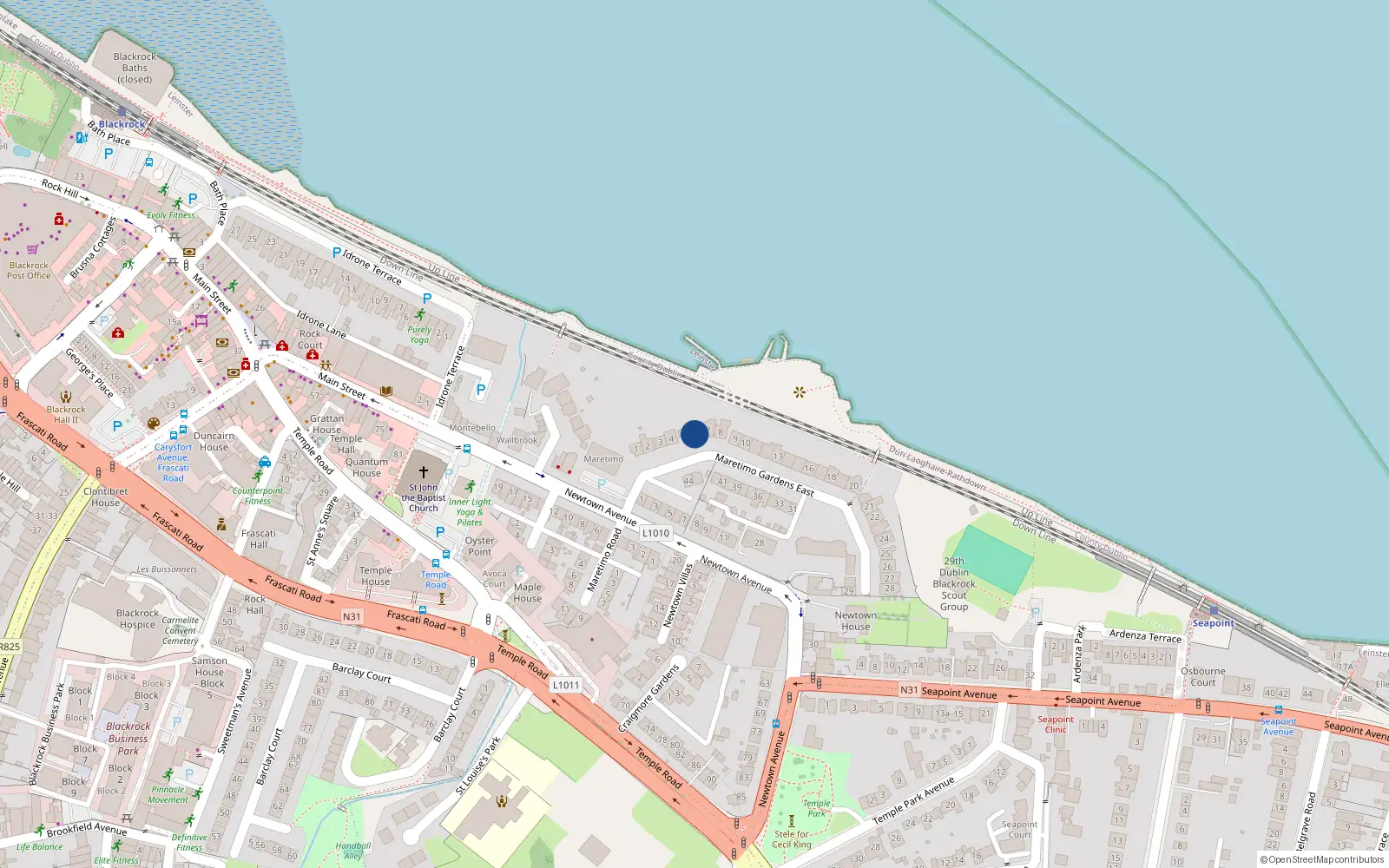 Overhead map showing the location of 6 Maretimo Gardens East, Blackrock