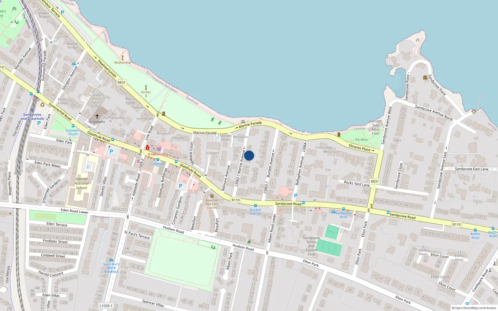 Overhead map showing the location of 6 Marine Avenue, Dublin