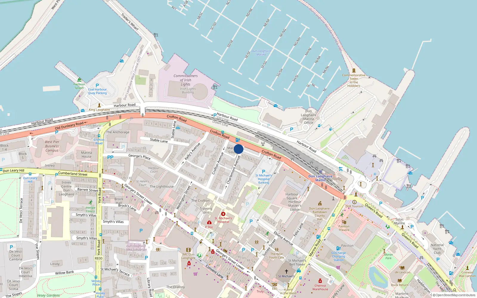 Overhead map showing the location of 6 Marine Court, Crofton Road, Dun Laoghaire