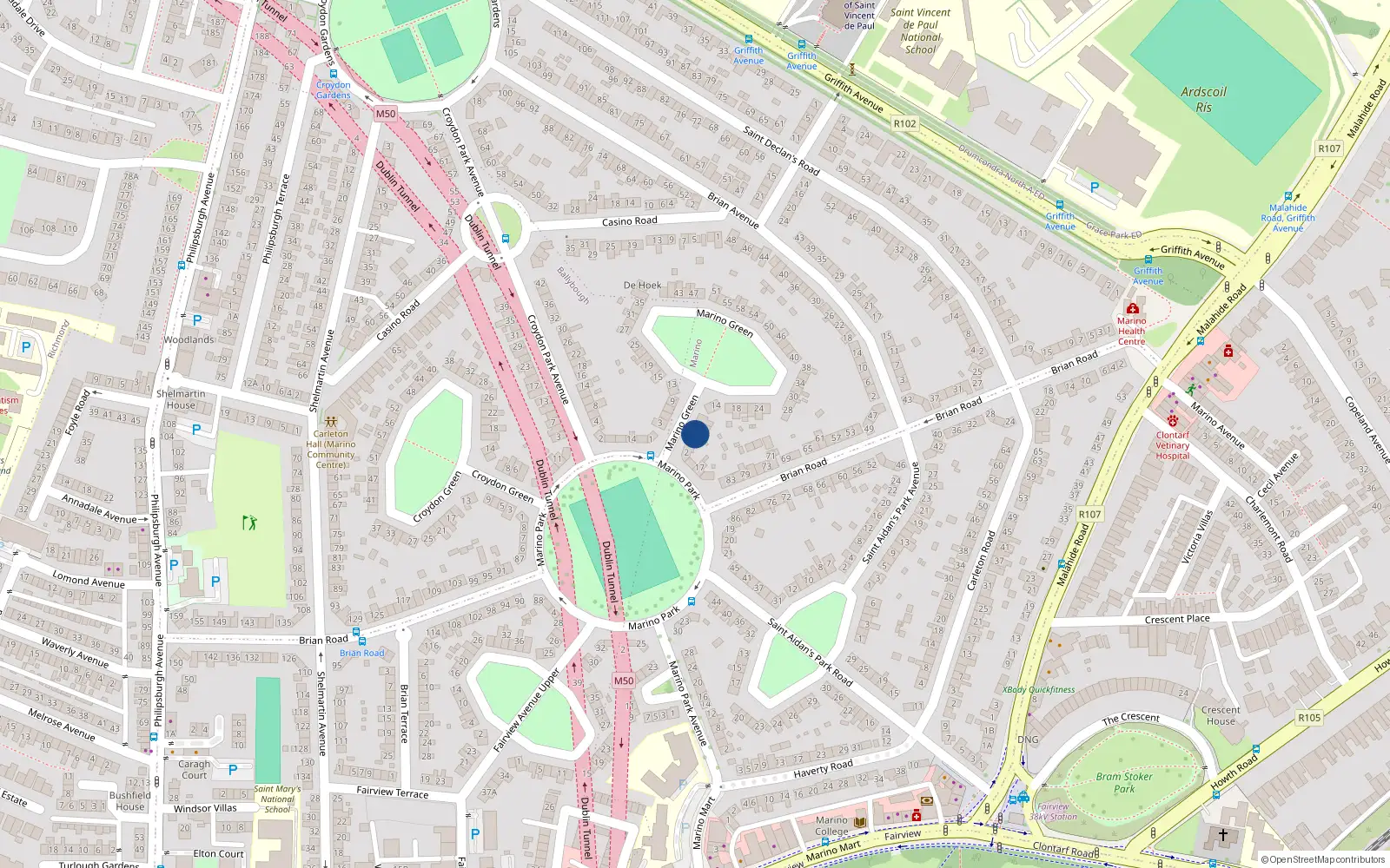 Overhead map showing the location of 6 Marino Green, Marino, Dublin 3