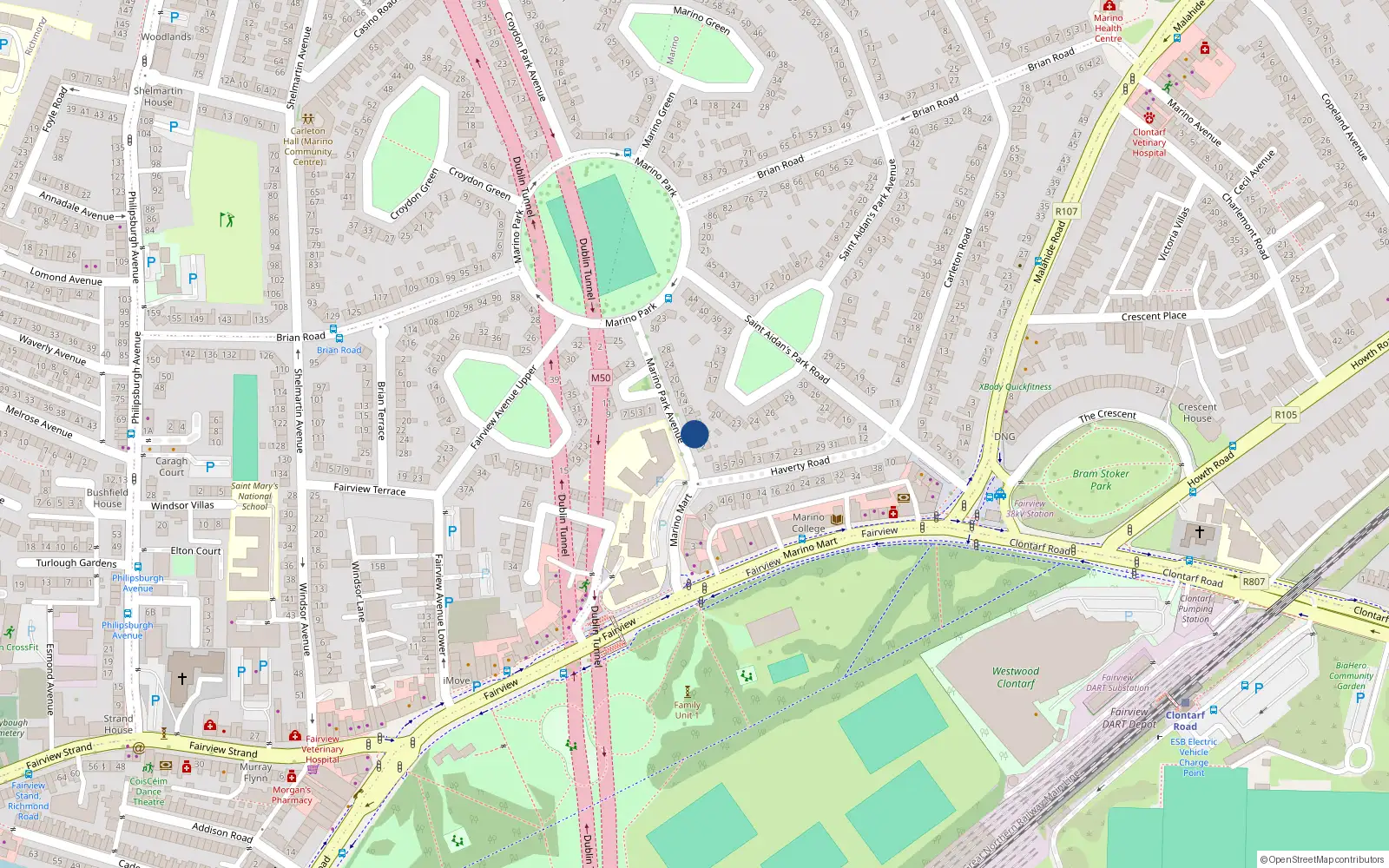 Overhead map showing the location of 6 Marino Park Avenue, Marino, Dublin 3