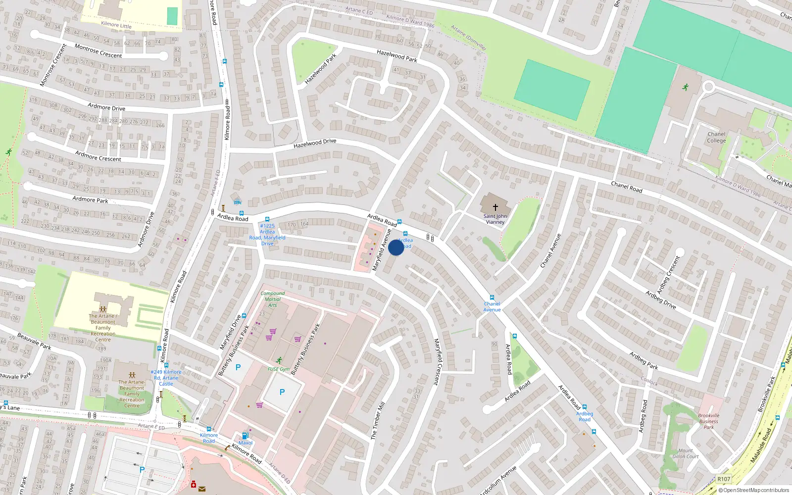 Overhead map showing the location of 6 Maryfield Avenue, Dublin 5