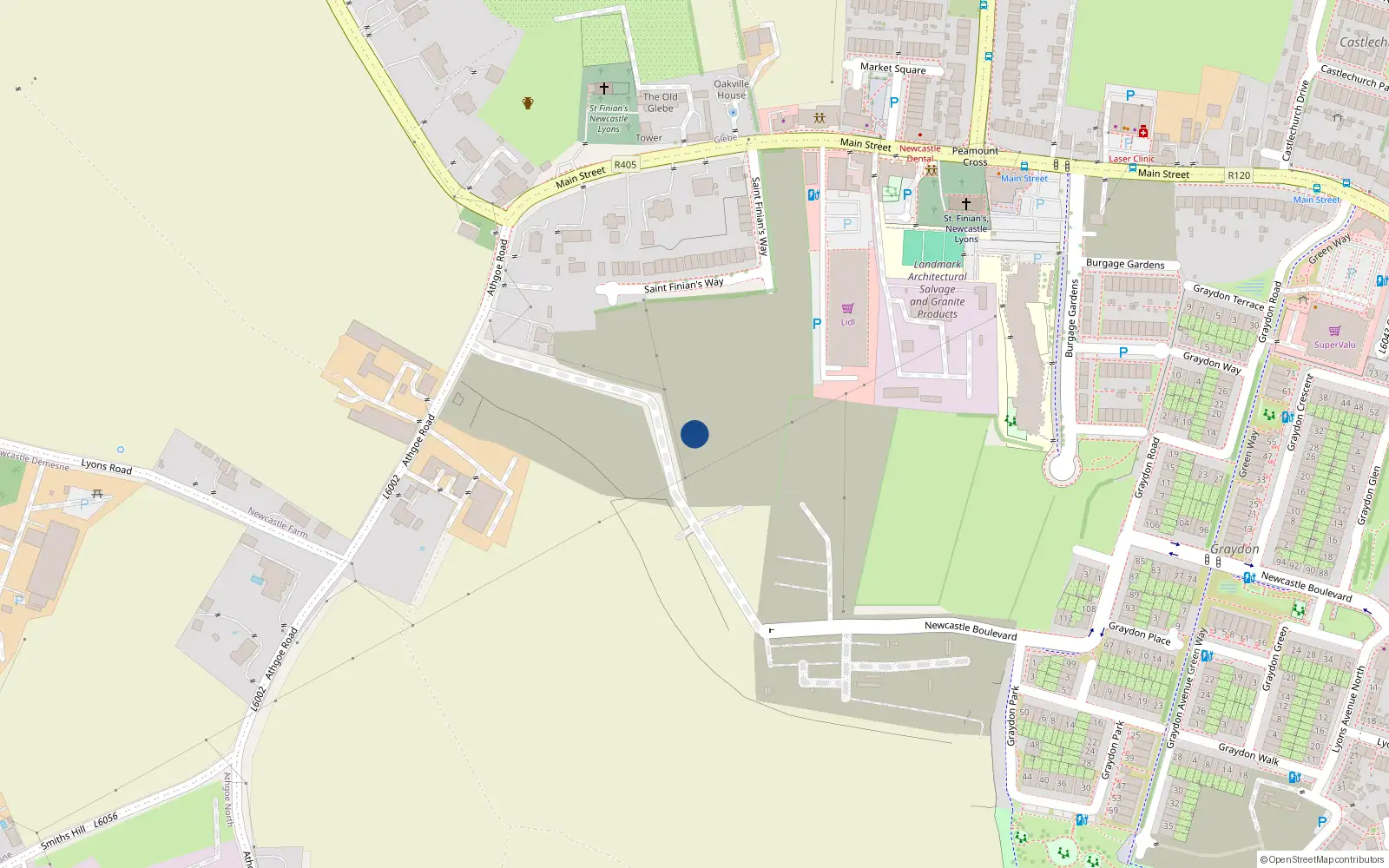 Overhead map showing the location of 6 Mason Cross Park, Newcastle South