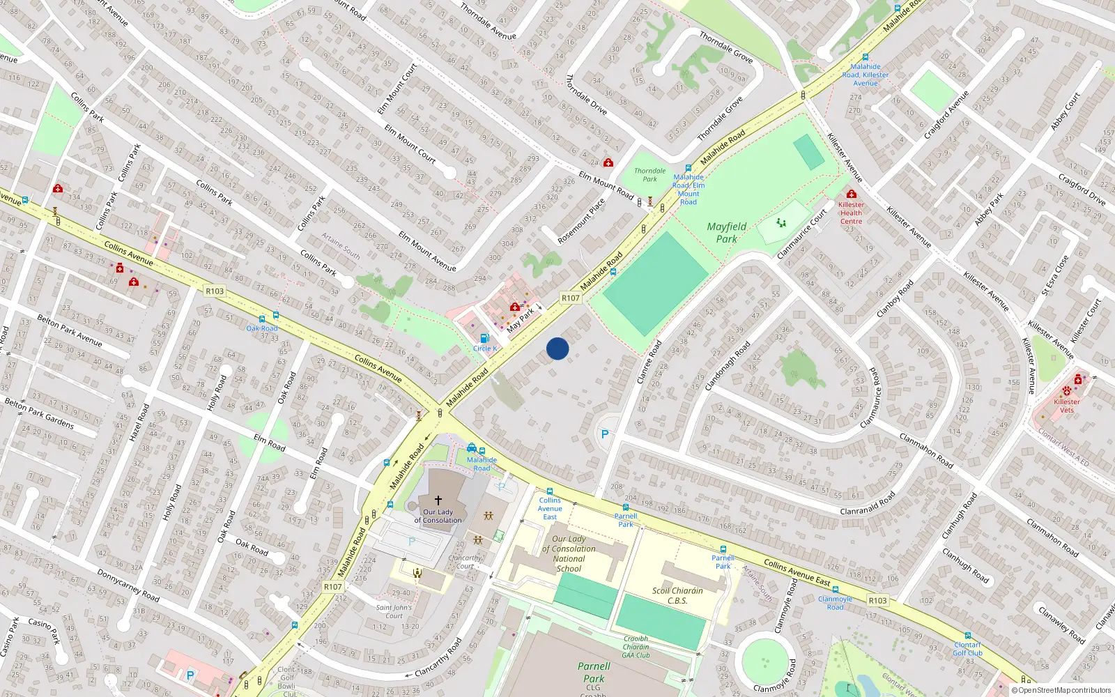 Overhead map showing the location of 6 Maypark, Malahide Road, Dublin 5