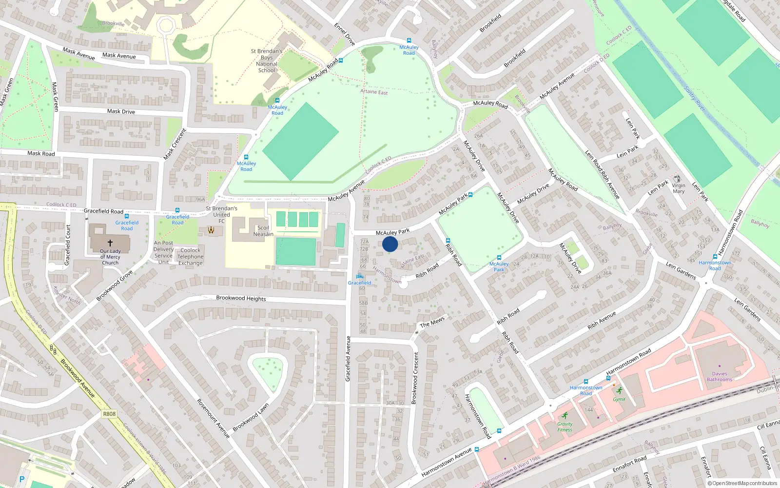 Overhead map showing the location of 6 McAuley Park, Dublin 5