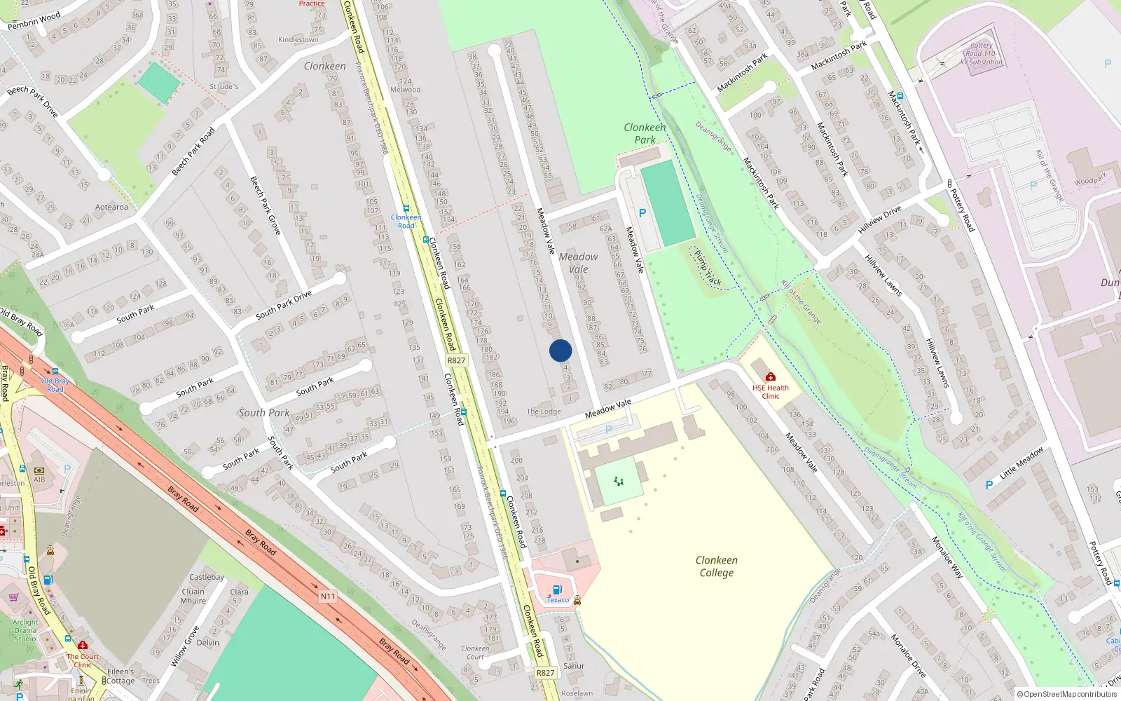 Overhead map showing the location of 6 Meadow Vale, Blackrock, Dublin