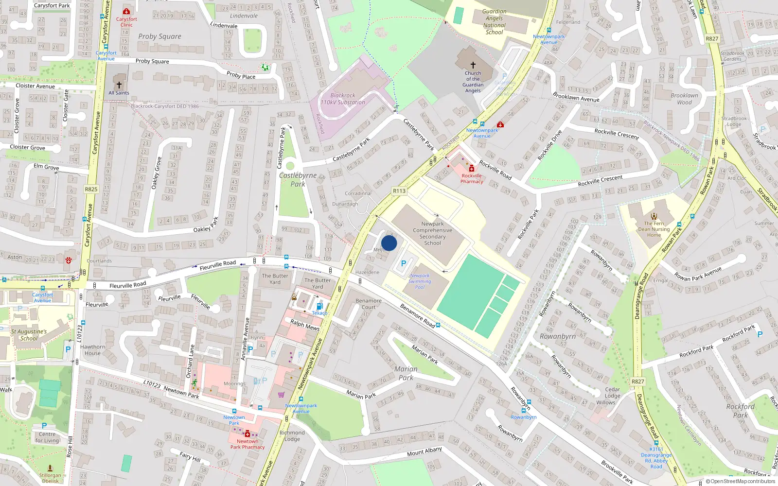 Overhead map showing the location of 6 Melfort, Newtownpark Avenue, Blackrock