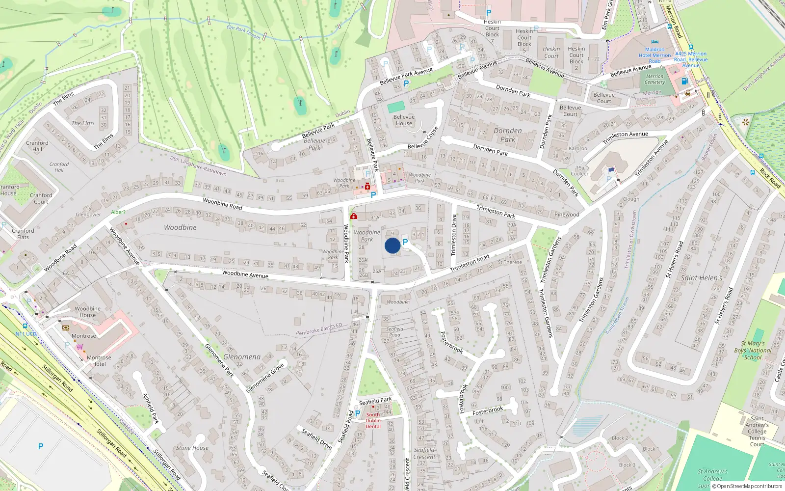 Overhead map showing the location of 6 Merrion Crescent, Priesthouse