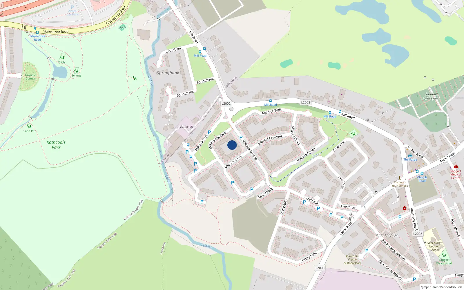 Overhead map showing the location of 6 Millrace Drive, Saggart