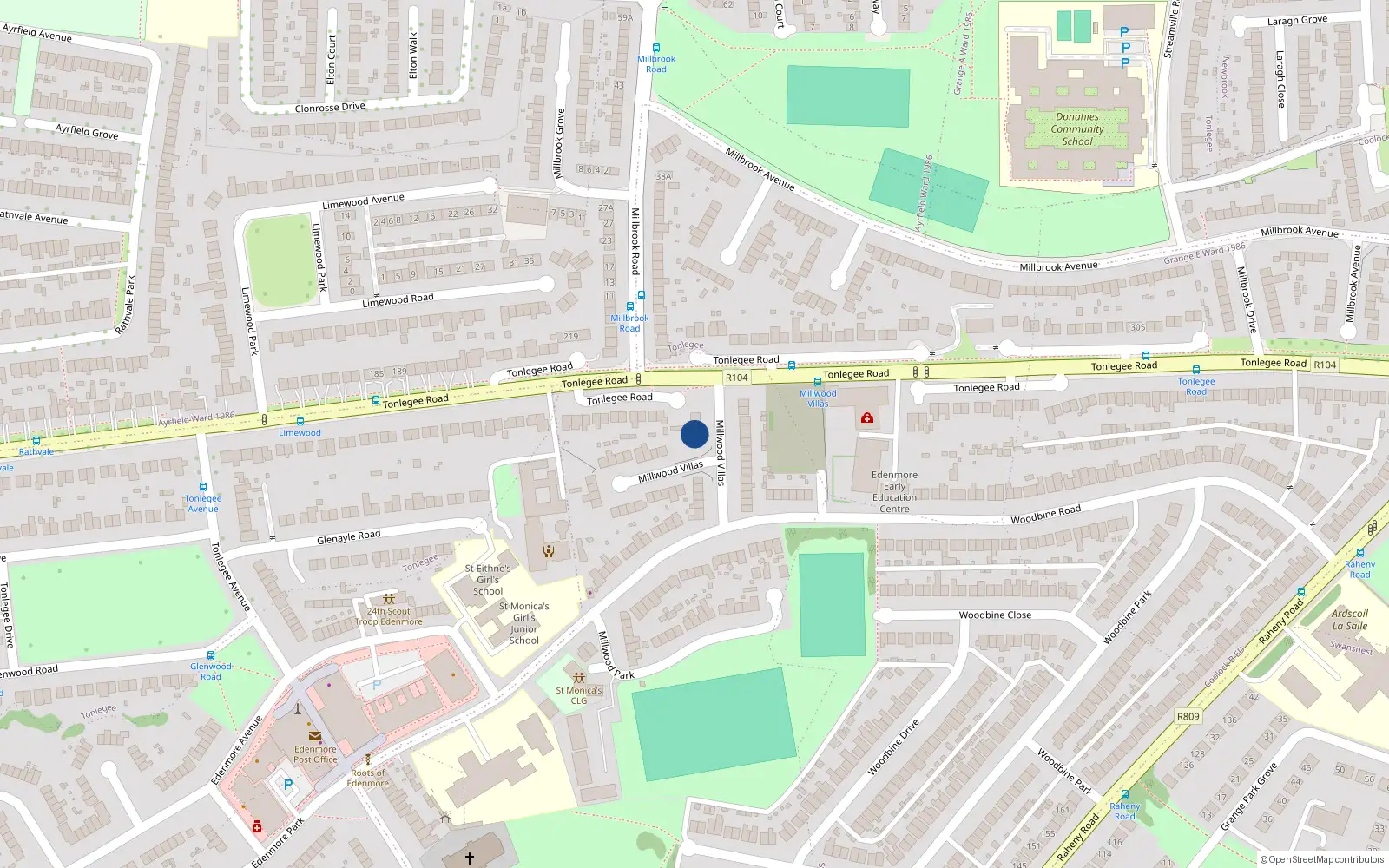 Overhead map showing the location of 6 Millwood Villas, Dublin 5