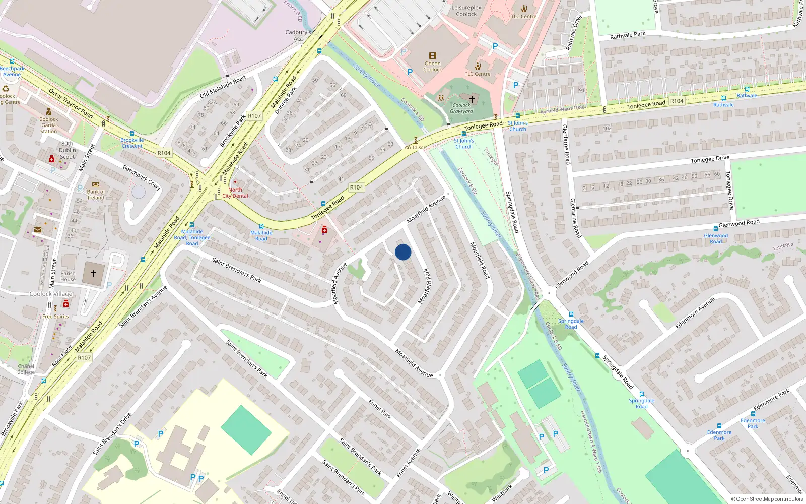 Overhead map showing the location of 6 Moatfeild Park, Coocockds, Dublin