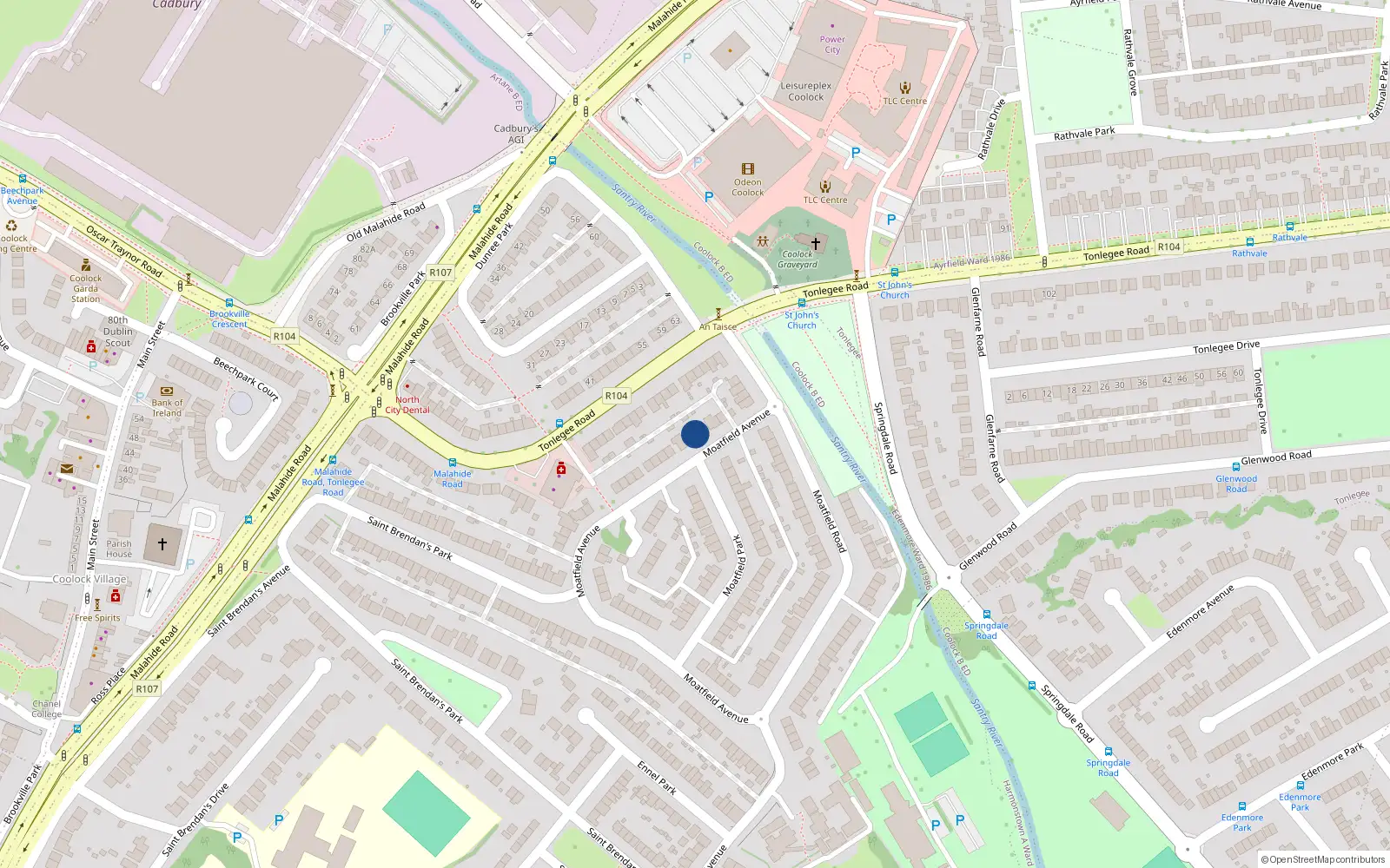 Overhead map showing the location of 6 Moatfield Avenue, Dublin 5
