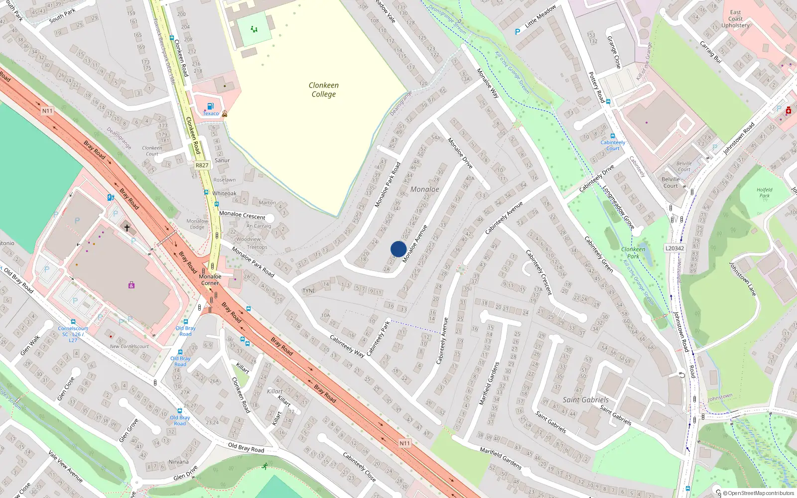Overhead map showing the location of 6 Monaloe Avenue, Blackrock