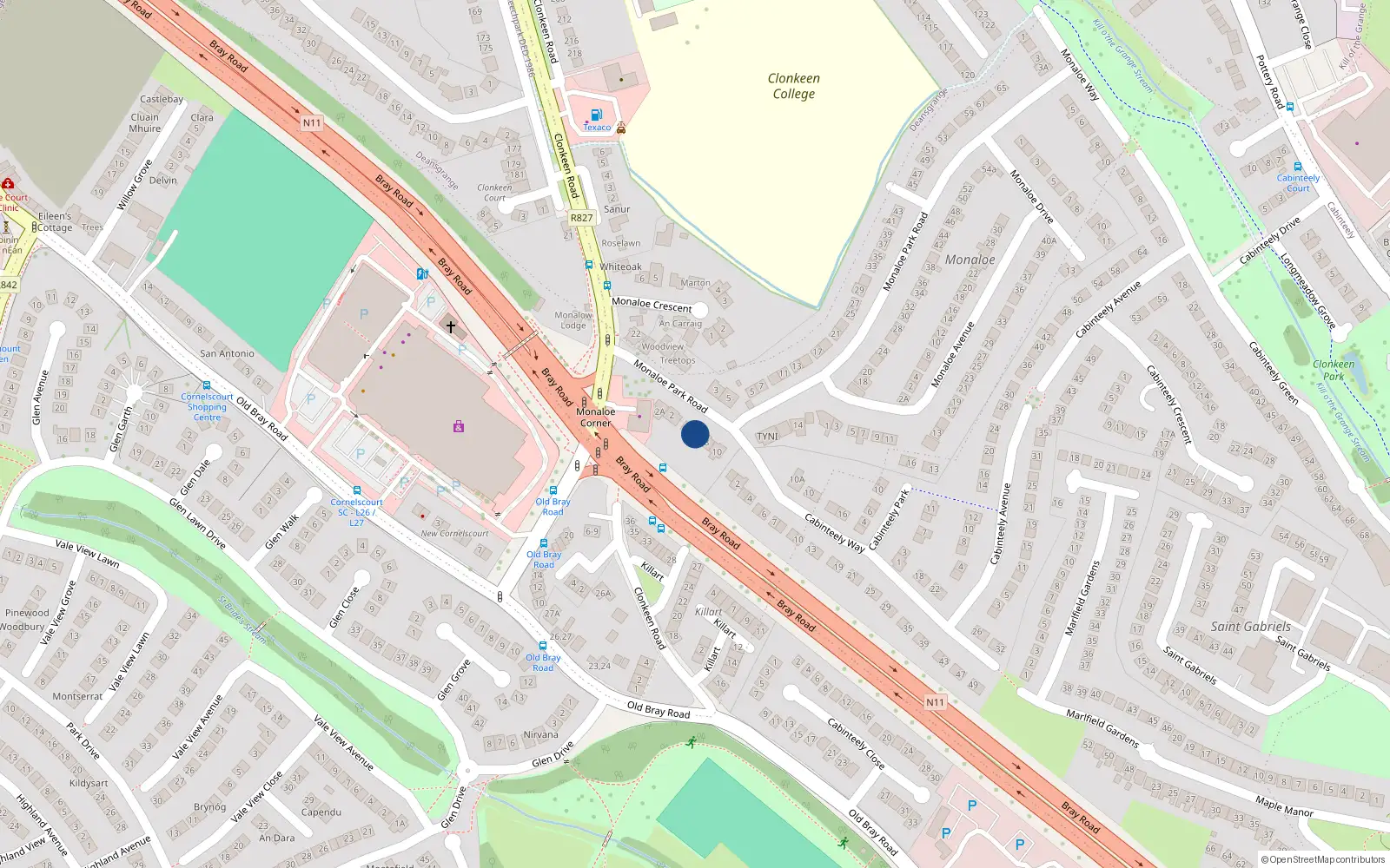 Overhead map showing the location of 6 Monaloe Park Road, Blackrock