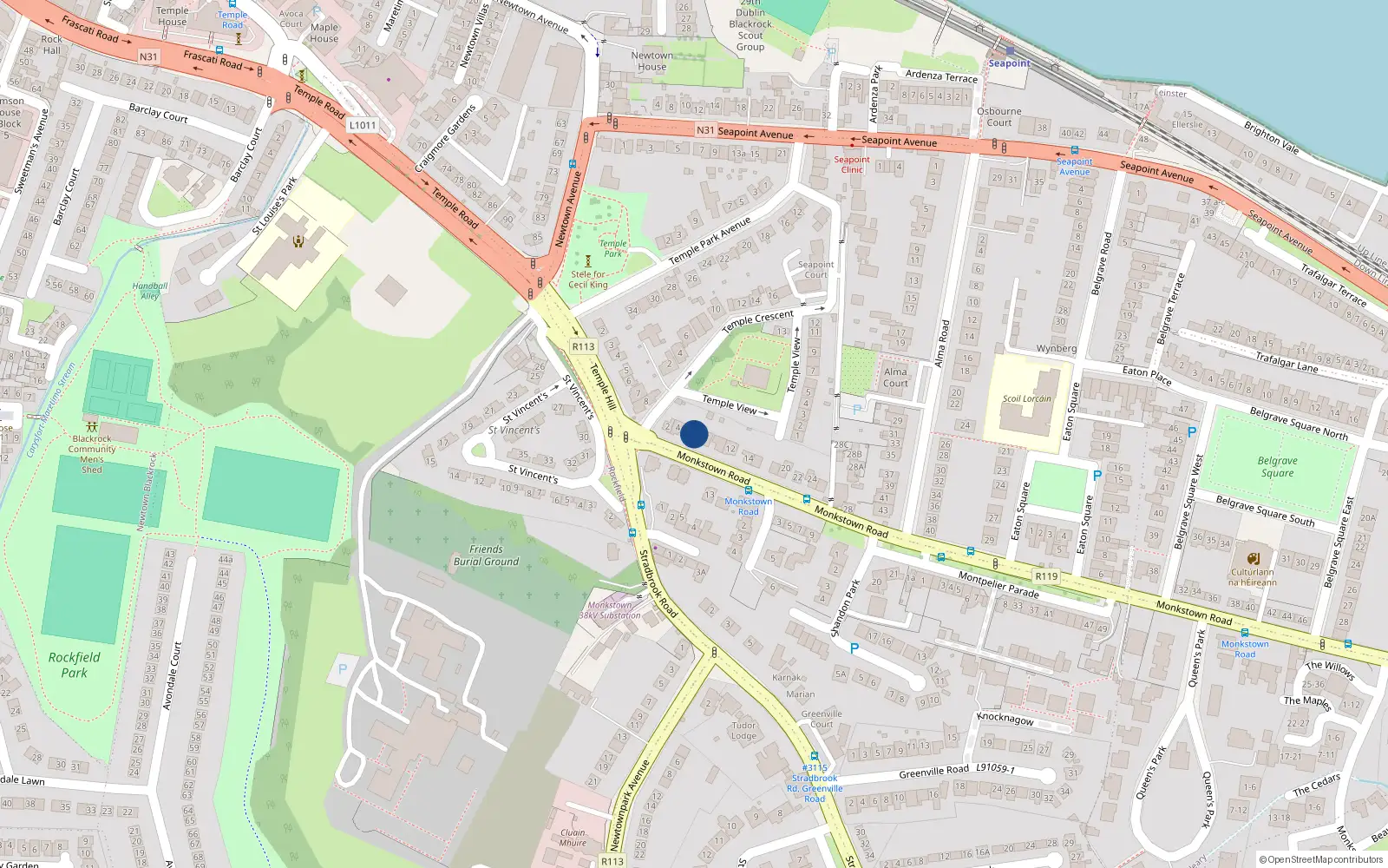 Overhead map showing the location of 6 Monkstown Road, Monkstown